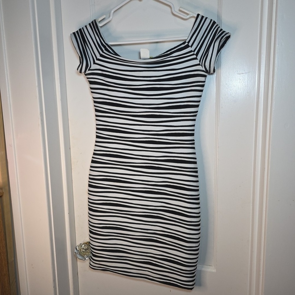 Brat Star Cocktail Mini Dress Bodycon‎ Sheath Striped Size S Made in USA